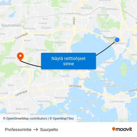 Professorintie to Suurpelto map