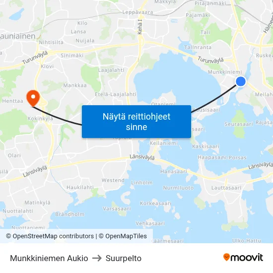 Munkkiniemen Aukio to Suurpelto map