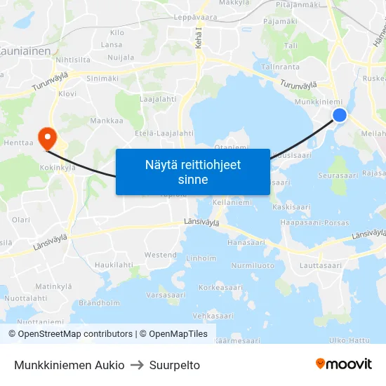 Munkkiniemen Aukio to Suurpelto map