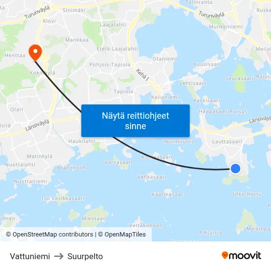 Vattuniemi to Suurpelto map