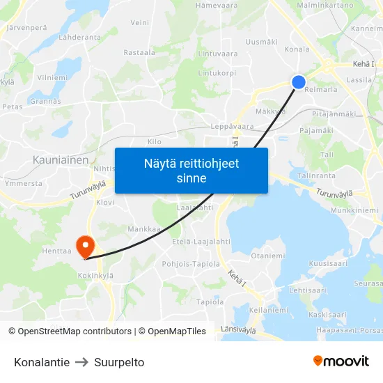 Konalantie to Suurpelto map