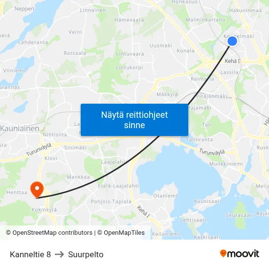 Kanneltie 8 to Suurpelto map