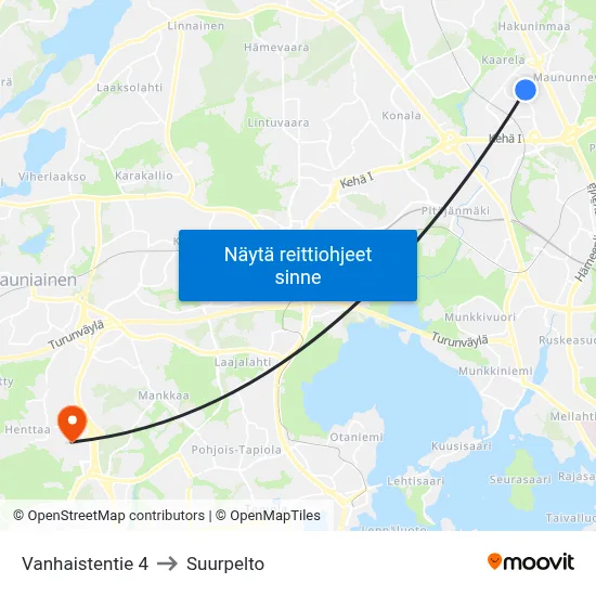 Vanhaistentie 4 to Suurpelto map