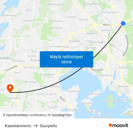 Kaarelanvierto to Suurpelto map
