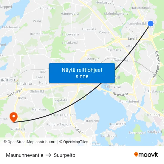 Maununnevantie to Suurpelto map