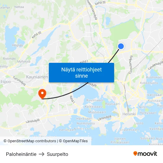 Paloheinäntie to Suurpelto map