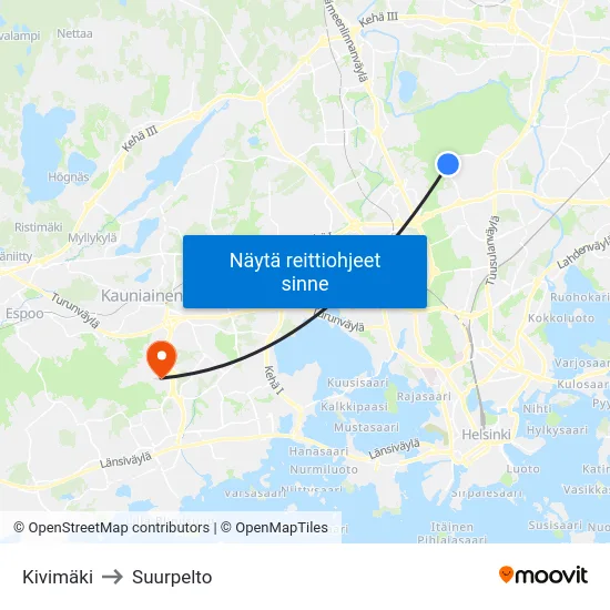 Kivimäki to Suurpelto map