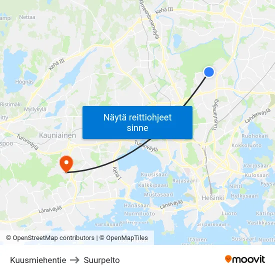 Kuusmiehentie to Suurpelto map