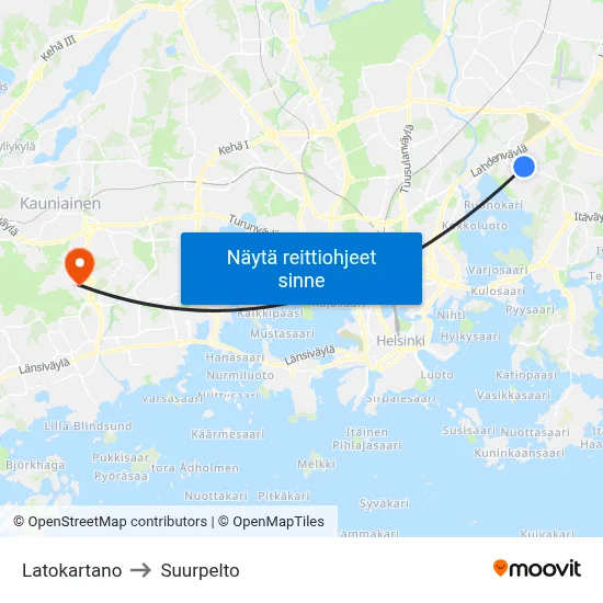 Latokartano to Suurpelto map