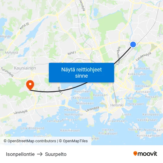 Isonpellontie to Suurpelto map