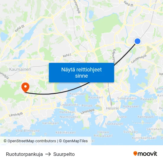 Ruotutorpankuja to Suurpelto map