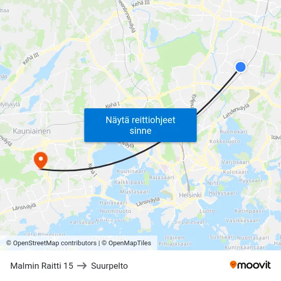 Malmin Raitti 15 to Suurpelto map