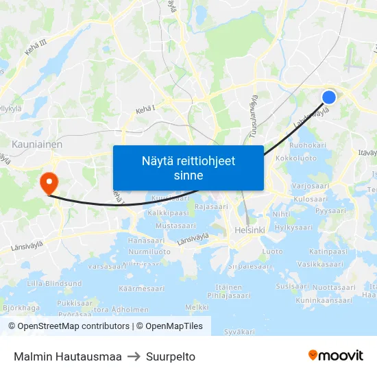 Malmin Hautausmaa to Suurpelto map