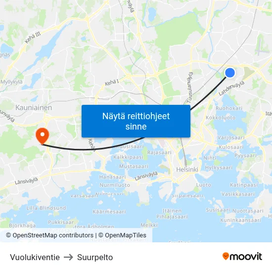 Vuolukiventie to Suurpelto map