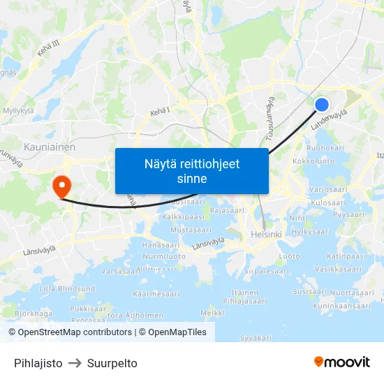 Pihlajisto to Suurpelto map