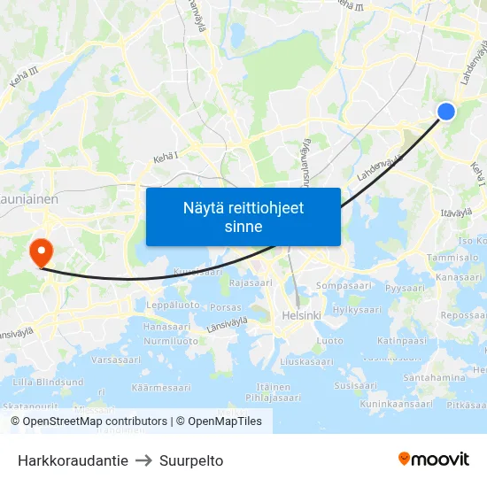 Harkkoraudantie to Suurpelto map