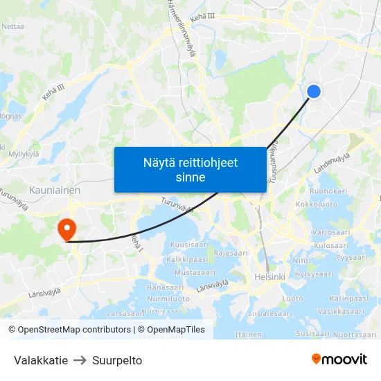Valakkatie to Suurpelto map