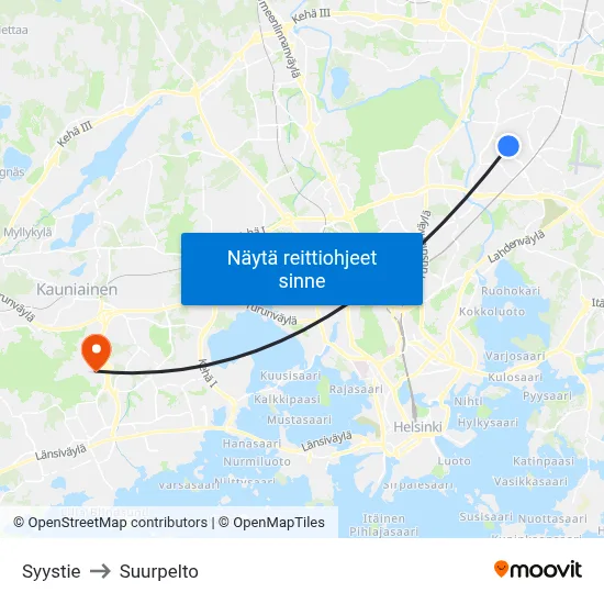 Syystie to Suurpelto map