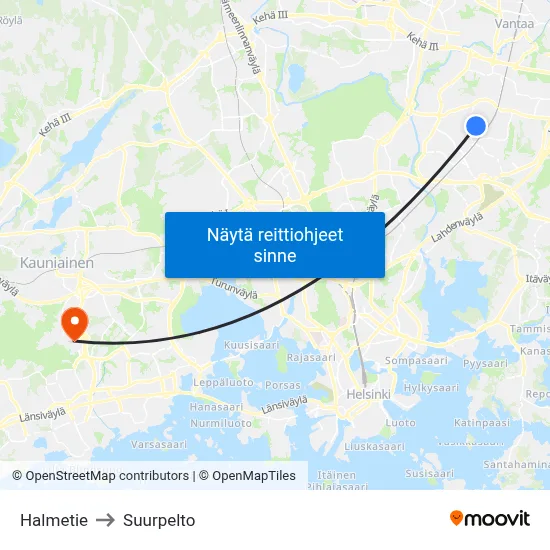Halmetie to Suurpelto map