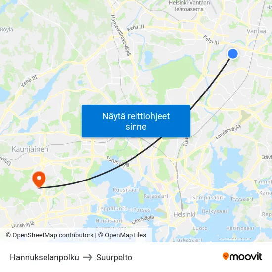 Hannukselanpolku to Suurpelto map