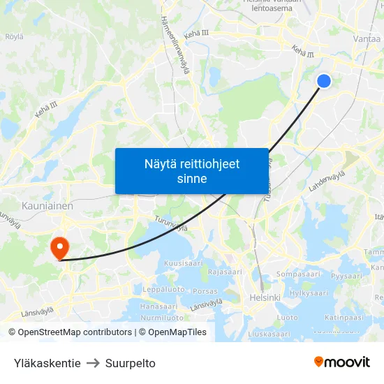 Yläkaskentie to Suurpelto map