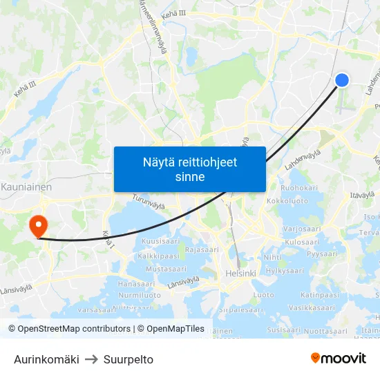 Aurinkomäki to Suurpelto map