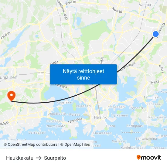 Haukkakatu to Suurpelto map