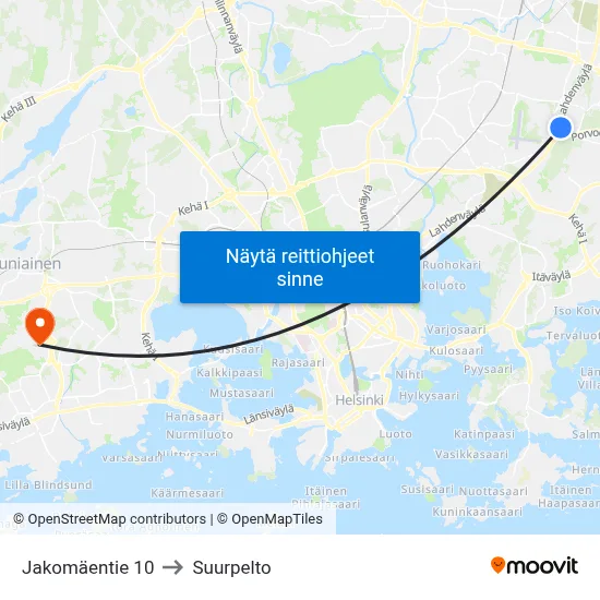 Jakomäentie 10 to Suurpelto map