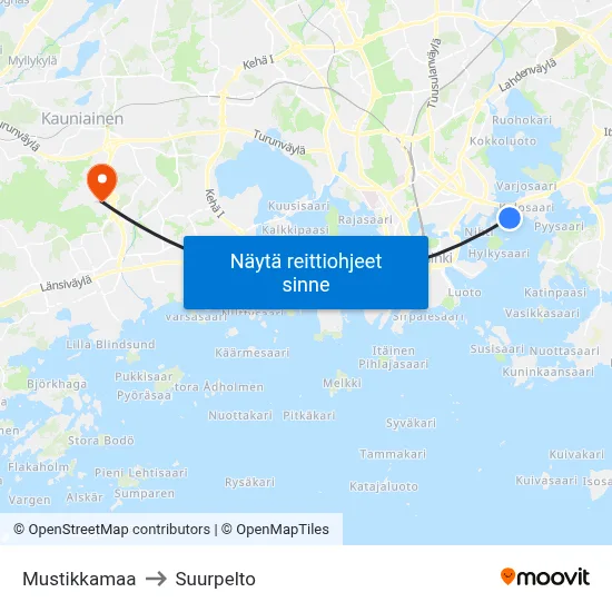 Mustikkamaa to Suurpelto map