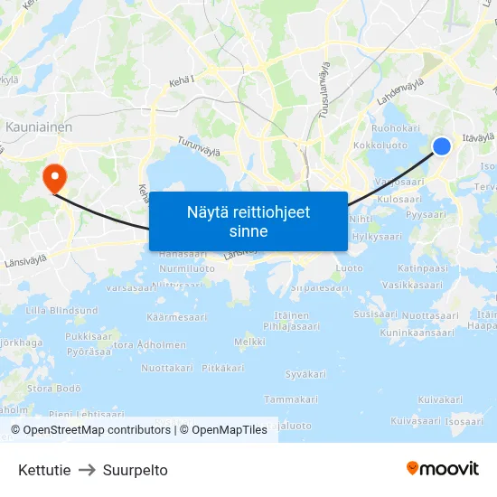 Kettutie to Suurpelto map