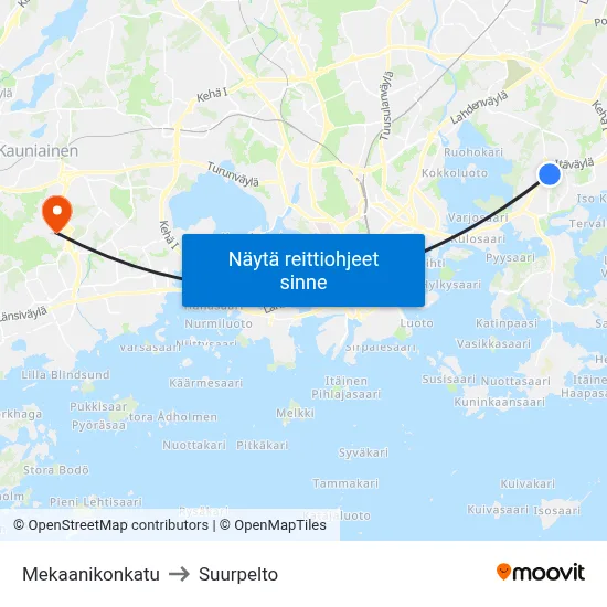 Mekaanikonkatu to Suurpelto map