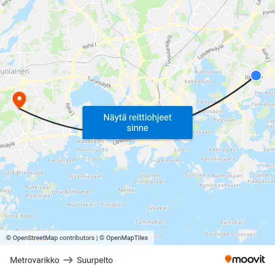 Metrovarikko to Suurpelto map