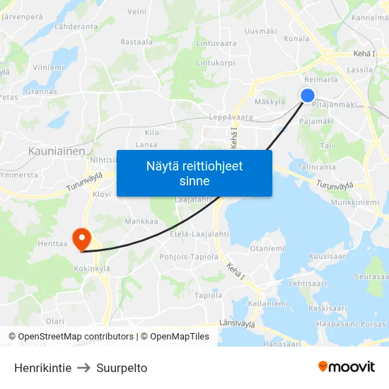 Henrikintie to Suurpelto map