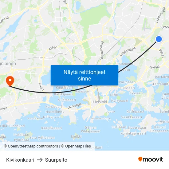 Kivikonkaari to Suurpelto map