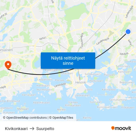 Kivikonkaari to Suurpelto map