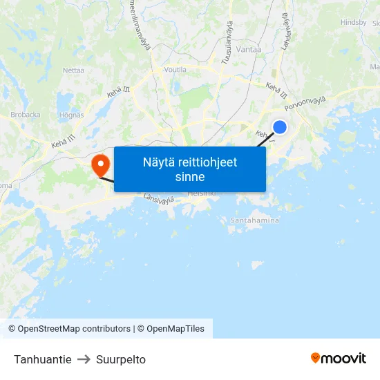 Tanhuantie to Suurpelto map