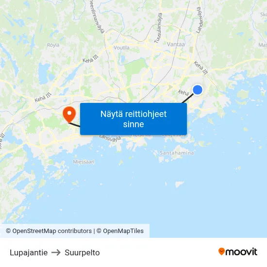 Lupajantie to Suurpelto map