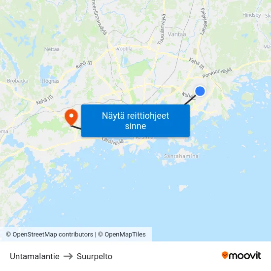 Untamalantie to Suurpelto map
