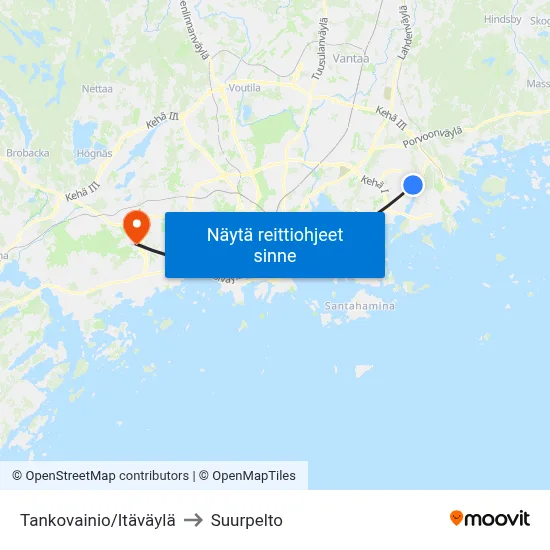 Tankovainio/Itäväylä to Suurpelto map