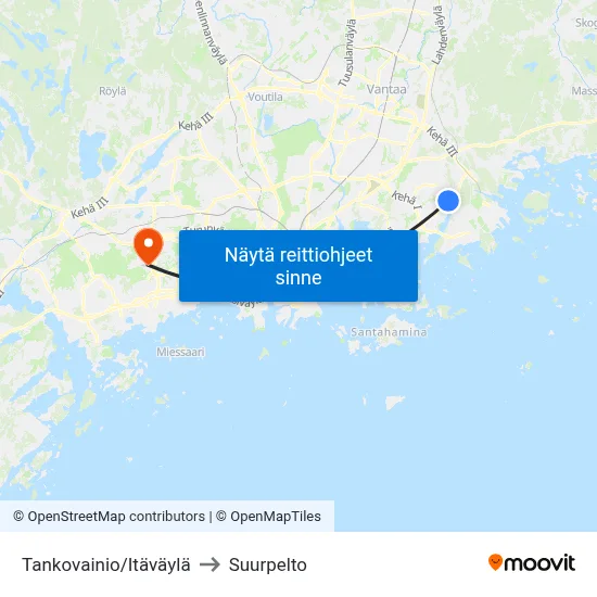 Tankovainio/Itäväylä to Suurpelto map