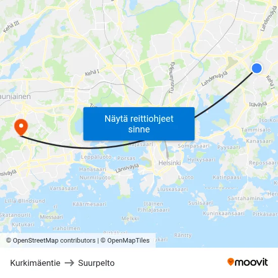 Kurkimäentie to Suurpelto map