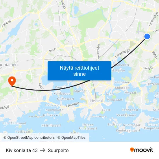 Kivikonlaita 43 to Suurpelto map