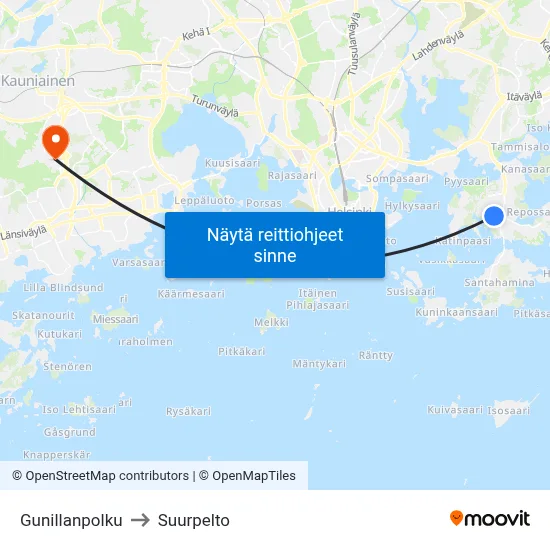 Gunillanpolku to Suurpelto map