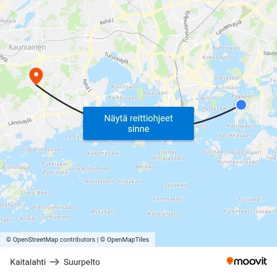 Kaitalahti to Suurpelto map