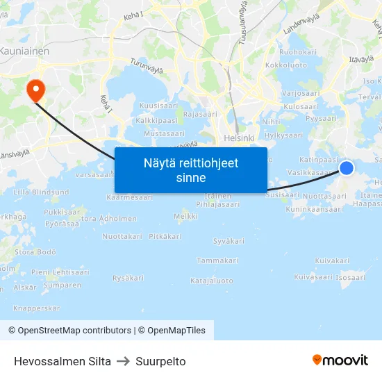 Hevossalmen Silta to Suurpelto map