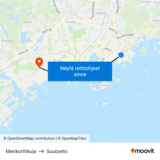 Merikorttikuja to Suurpelto map