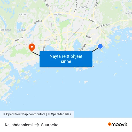 Kallahdenniemi to Suurpelto map