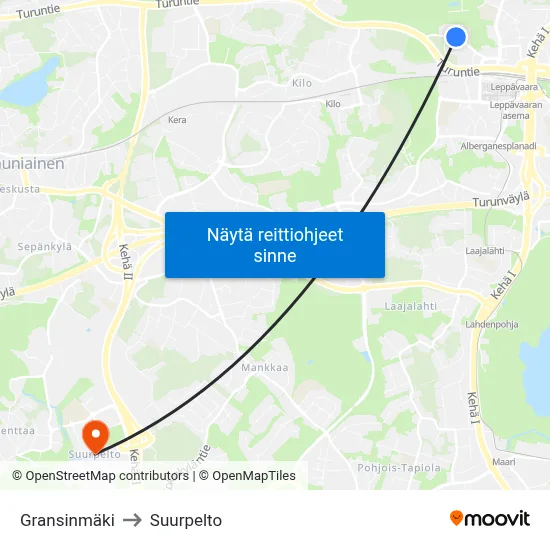 Gransinmäki to Suurpelto map