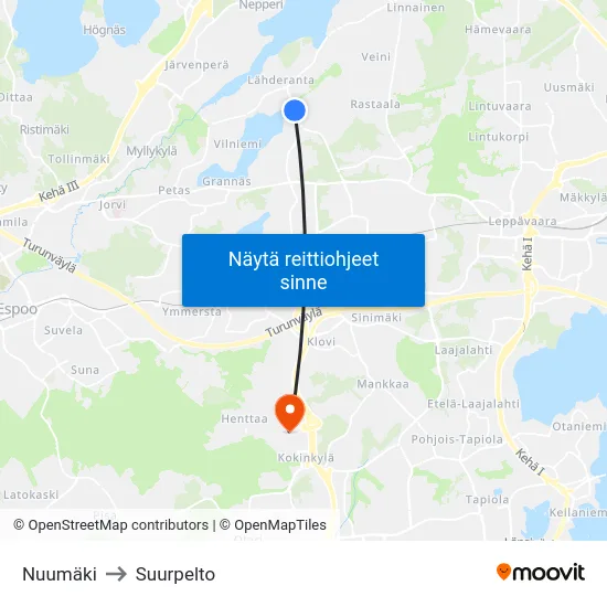 Nuumäki to Suurpelto map