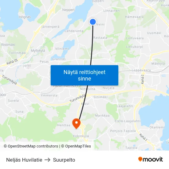 Neljäs Huvilatie to Suurpelto map